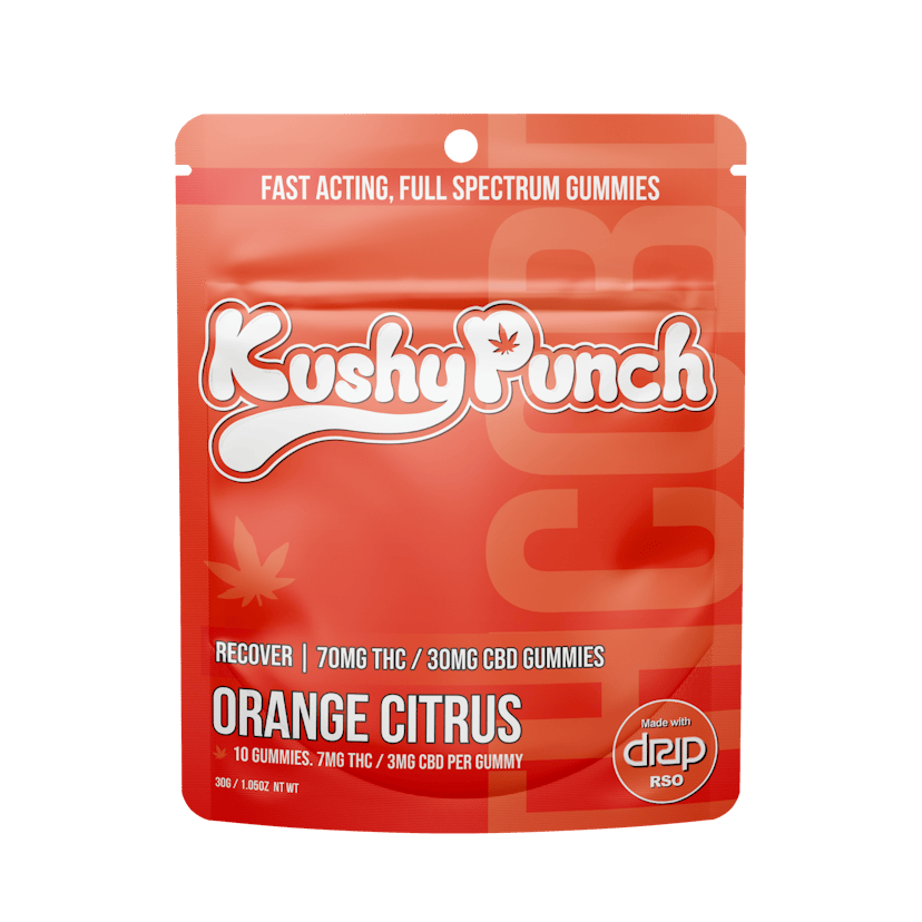 Kushy Punch Full Spectrum Orange Citrus Gummies 70mgTHC/30mgCBD Recover