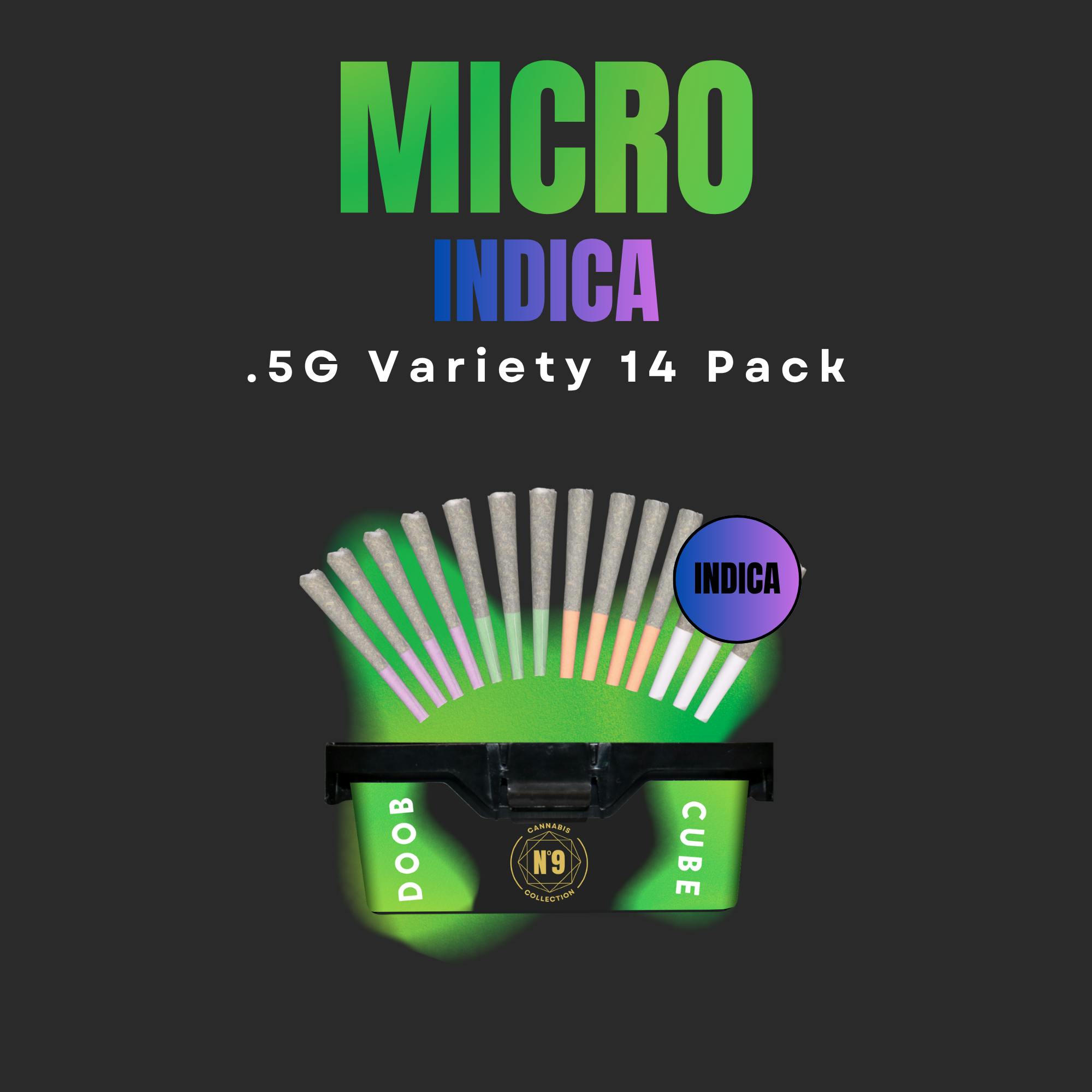 Product No.9 Collection - DOOB CUBE MICRO - INDICA - 14 Variety Pack - 0.5g Pre-Rolls - 4 Different Indica Strains