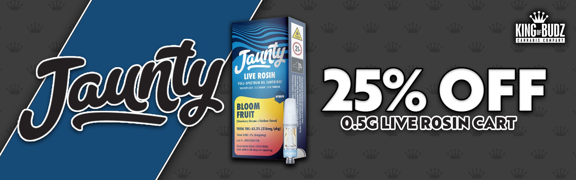 Jaunty - .5g Live Rosin Cart - 25 Percent OFF