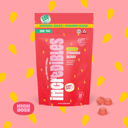 Rise Incredibles Strahhhberry 1:1 CBD/THC Gummies 50mg 20pk (1000mg). High Dose.-1