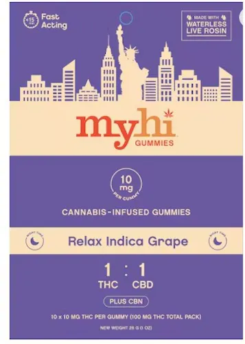 Relax Indica Grape (1:1 THC:CBD + CBN) – Waterless Live Rosin Fast Acting Gummies – 10 pieces (100mg)-3