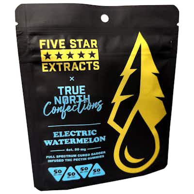 Product: True North Confections x Five Star Extracts | Vegan Electric Watermelon Cured Badder Gummies 4pc | 200mg