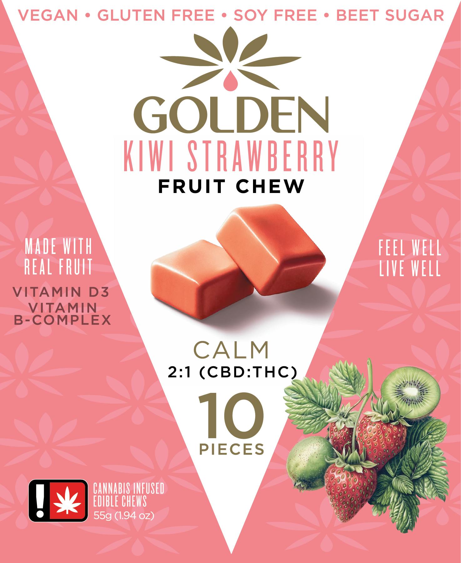 Kiwi Strawberry Fruit Chew 10-Pack | Calm | 2:1 CBD:THC | Chalice