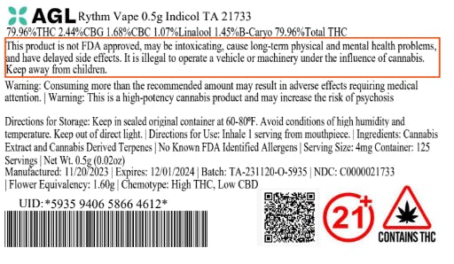 Rythm Vape 0.5g Indicol TA 21733 I 0.5g Affinity Dispensary Med