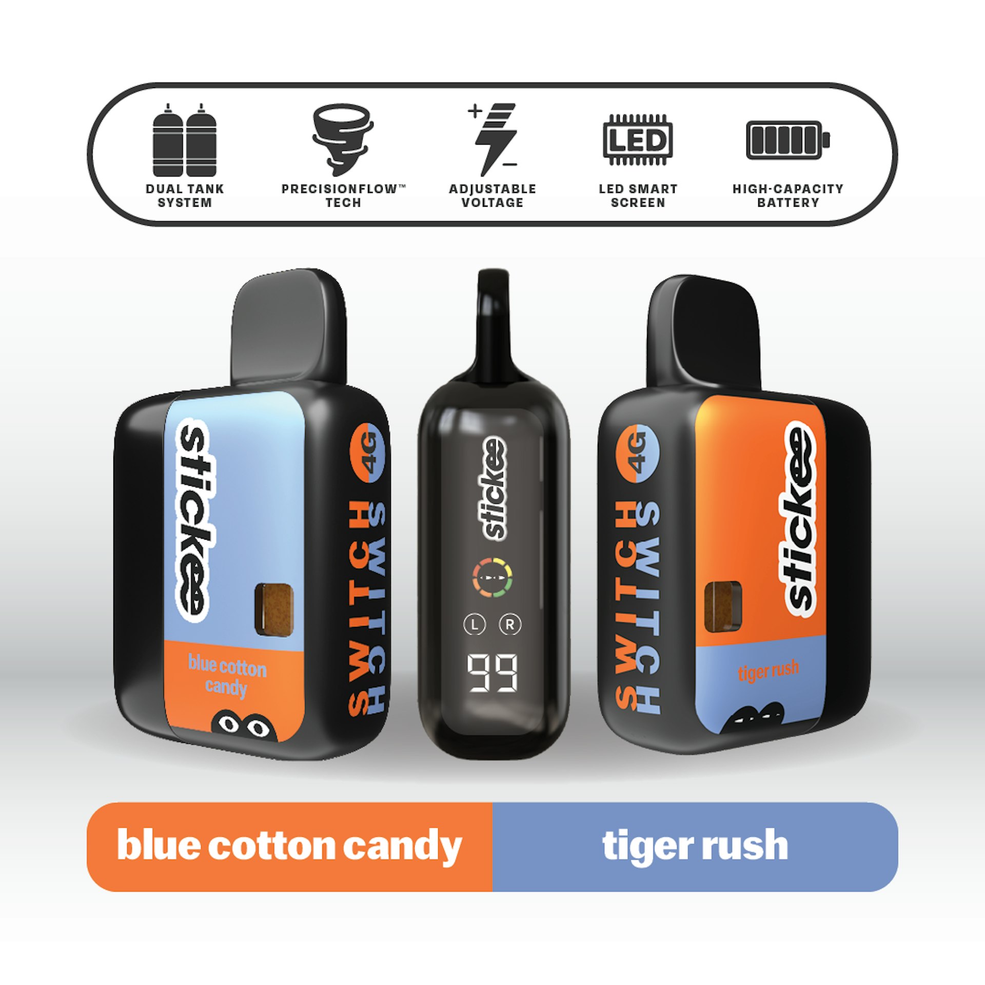 Stickee Switch - Tiger Rush x Blue Cotton Candy 4G Liquid Diamond Disposable