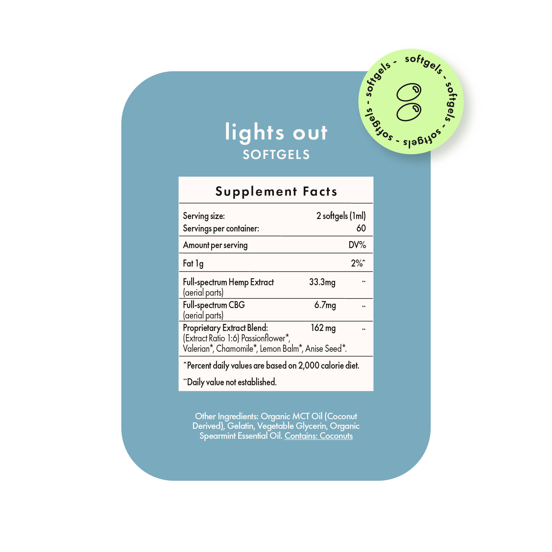 Lights Out (ZZZ) | 990mg CBD | 210mg CBN 60 Softgel Tablets by