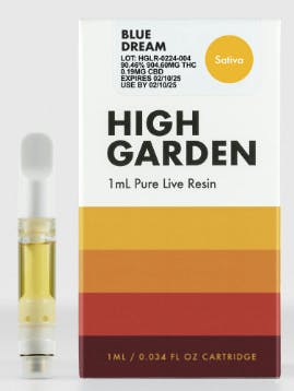 High Garden 1ml Pure Live Resin Cartridge-Blue Dream