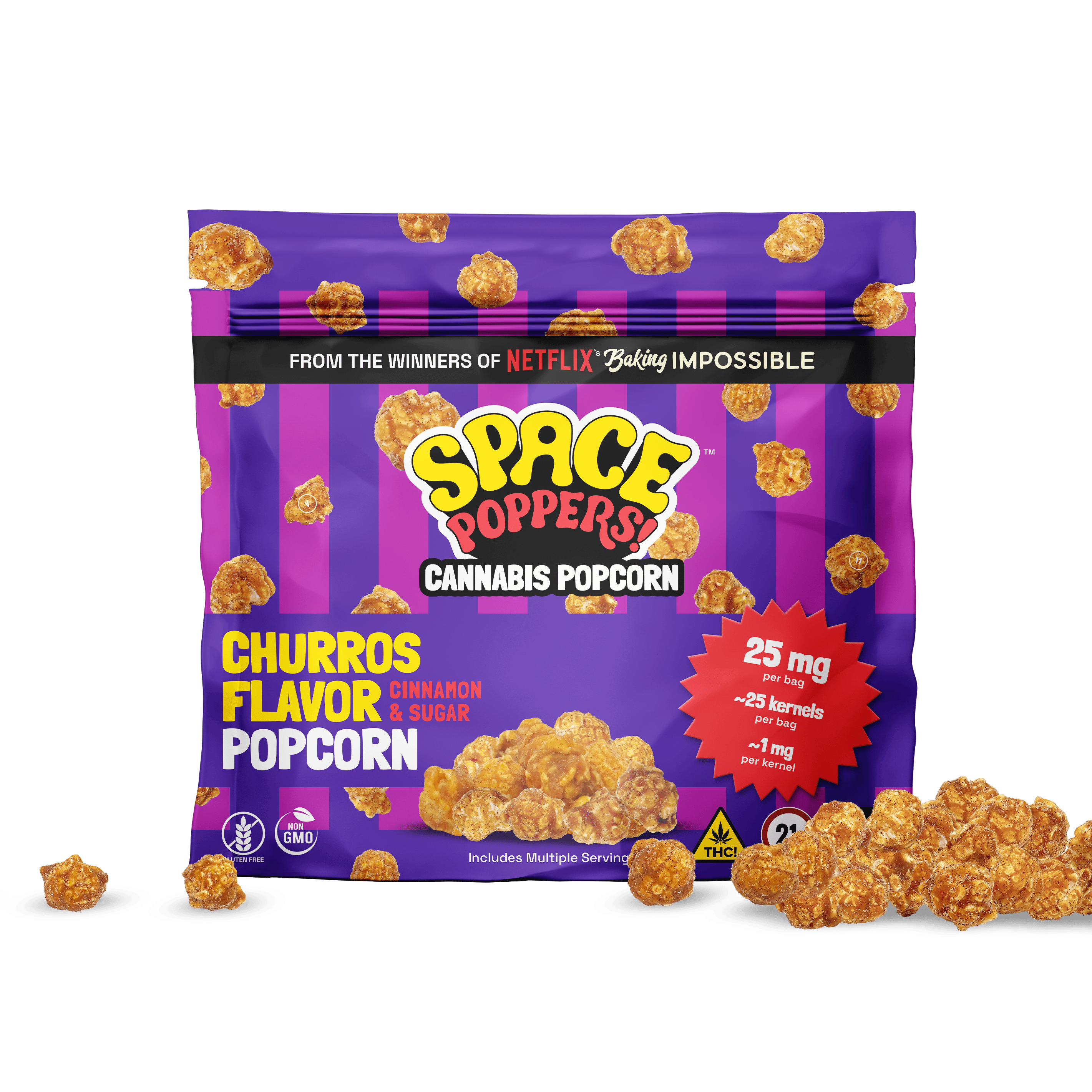 Space Poppers Churros flavor Popcorn | Large 25 Kernels | 25mg THC | Gluten Free