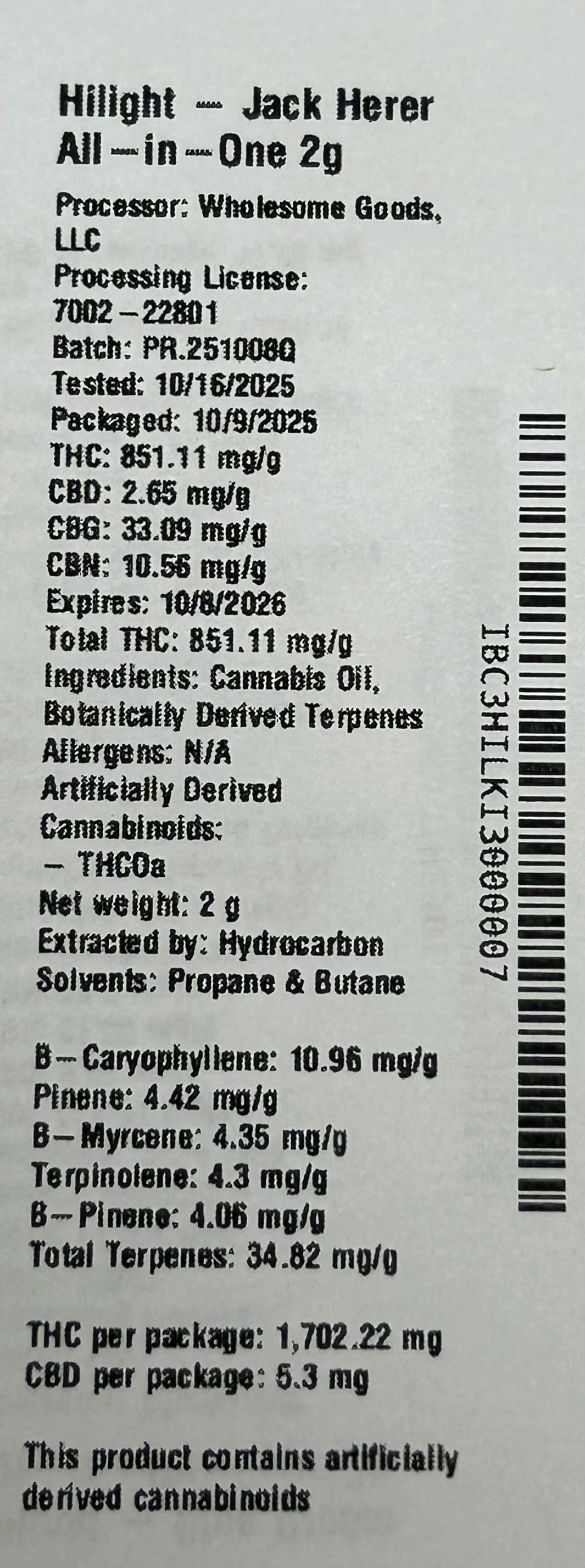 Hilight | Jack Herer 2g | Disposable | Zion Medicinal