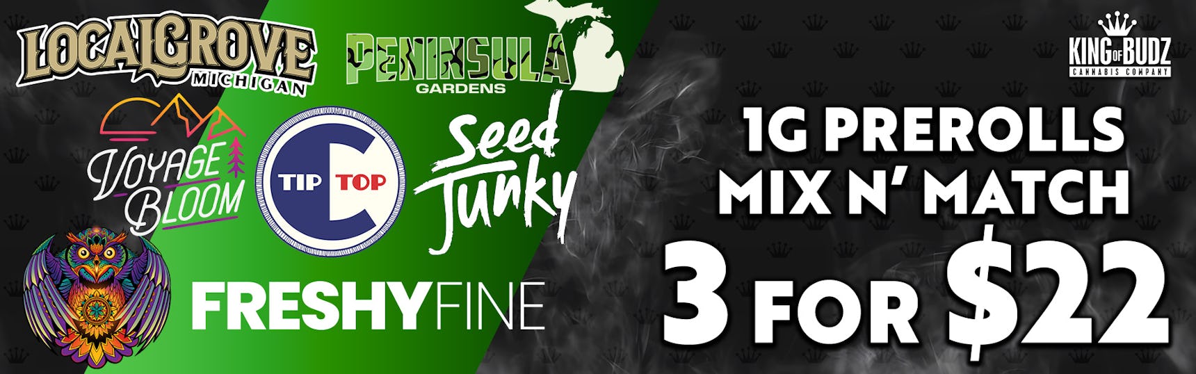 PG/LG/Voyage/Tip Top/Seed Junky/Freshy Fine/MIchigander Fire 1g Prerolls 3/