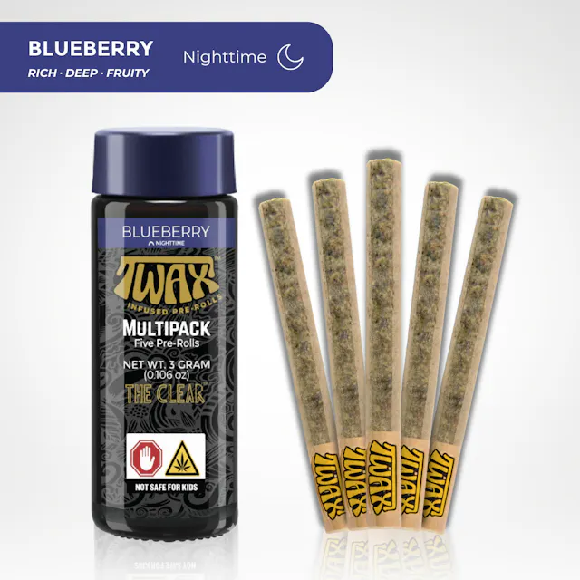 TWAX Infused Pre-Roll Pack Blueberry 5pk/3g (indica, infused pre roll packs)