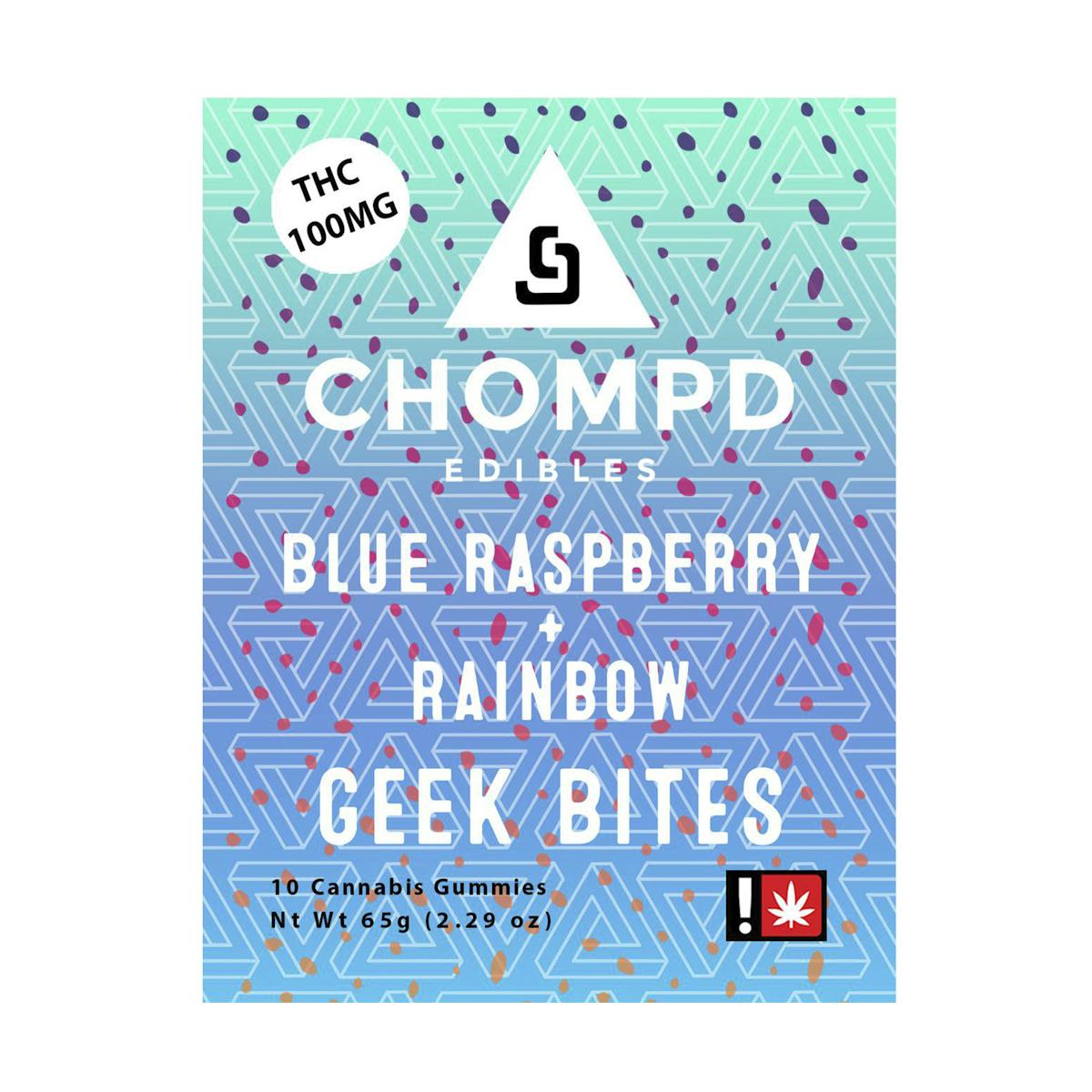 Photo of Chompd 100mg BLUE RASPBERRY + RAINBOW Geek Bites 10pk