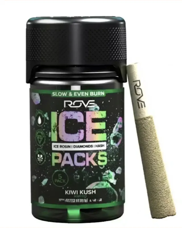 Rove Ice Packs Infused Pre-Roll Pack Kiwi Kush 5pk/3g (indica, infused pre roll packs)