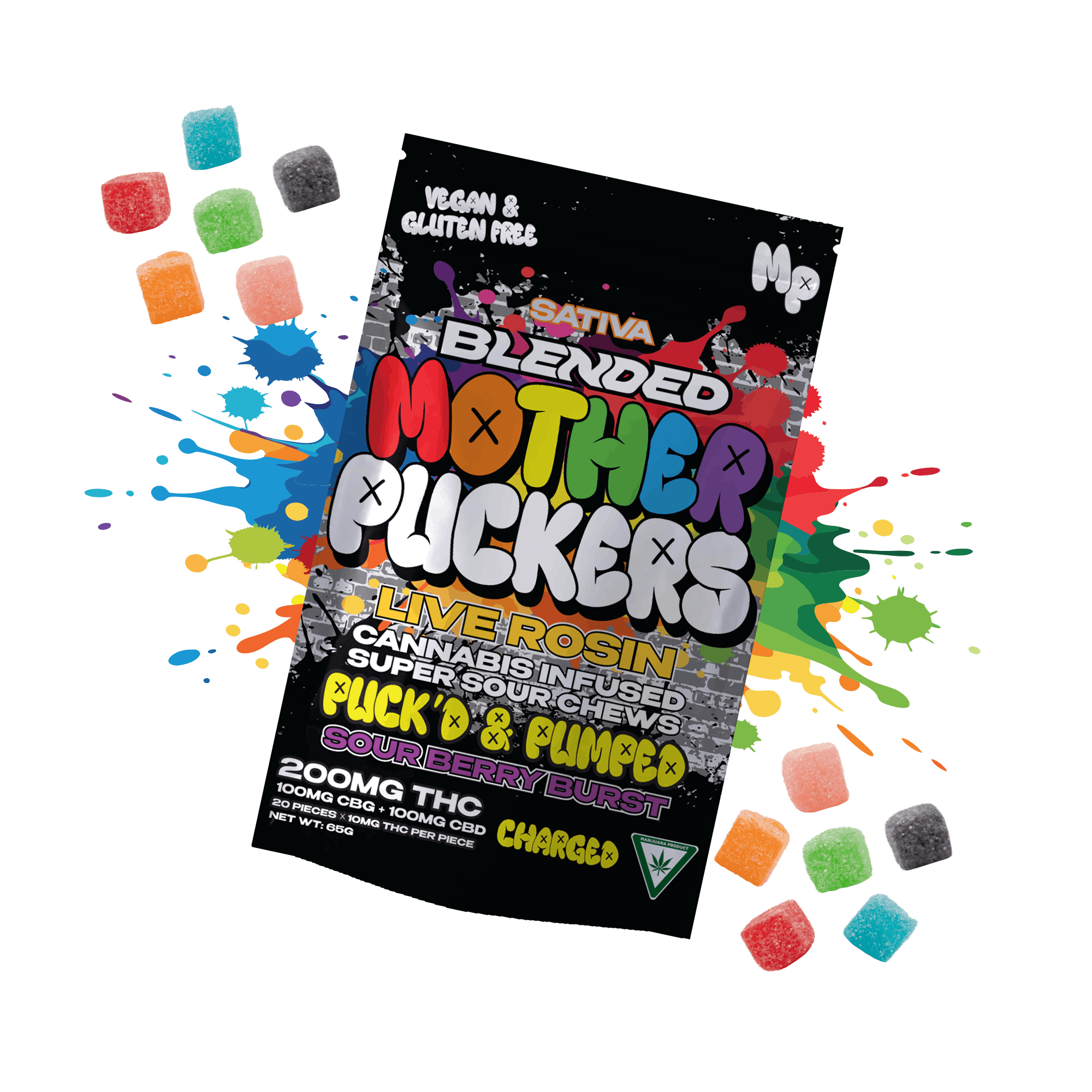 Mother Puckers - 200mg THC : 100mg CBD : 100mg CBG Live Rosin Gummies - Puck'd & Pumped (Sour Berry Burst)