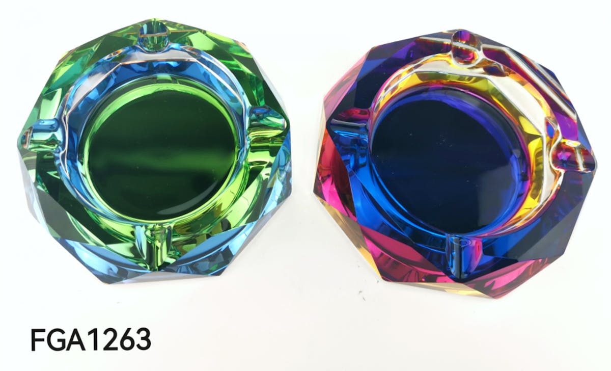 Photo of 4″ Faceted Octagon Iridized Glass Ashtray |