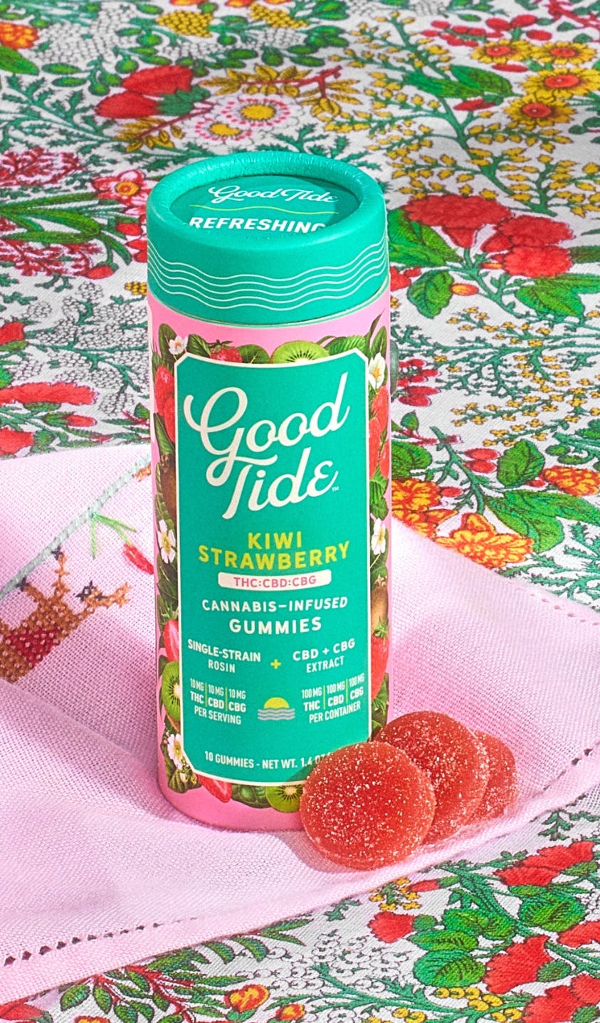 Product: Good Tide | Kiwi Strawberry 2:1:1 THC:CBD:CBG Rosin Gummies | 200mg:100mg:100mg