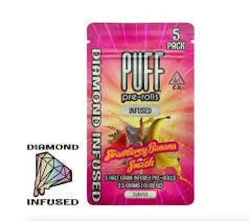 Strawberry Banana Smash- – 5pk- Diamond Infused Pre-Roll Pack- PUFF-1