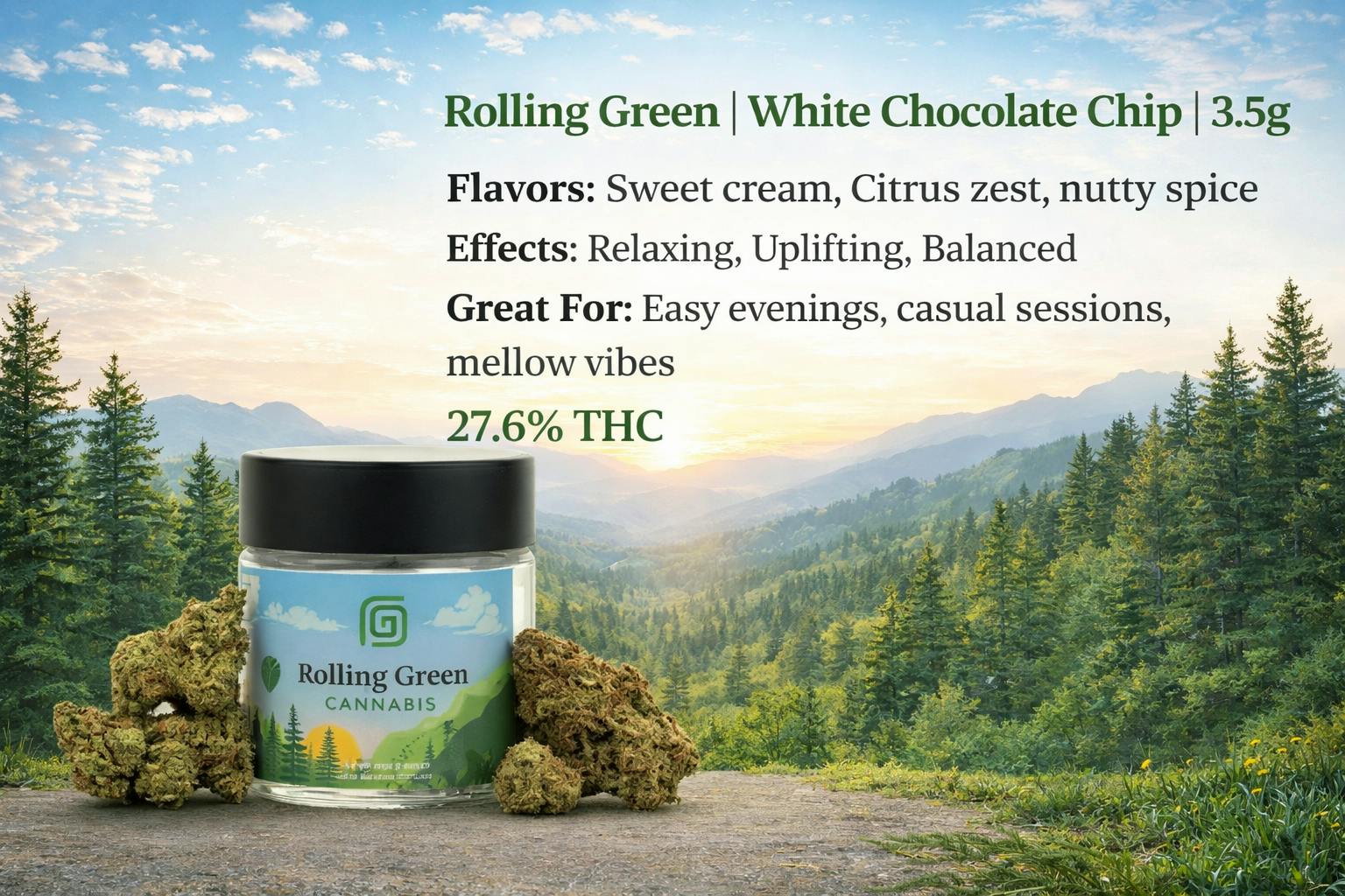 Product Rolling Green | White Chocolate Chip | 2.58% terps