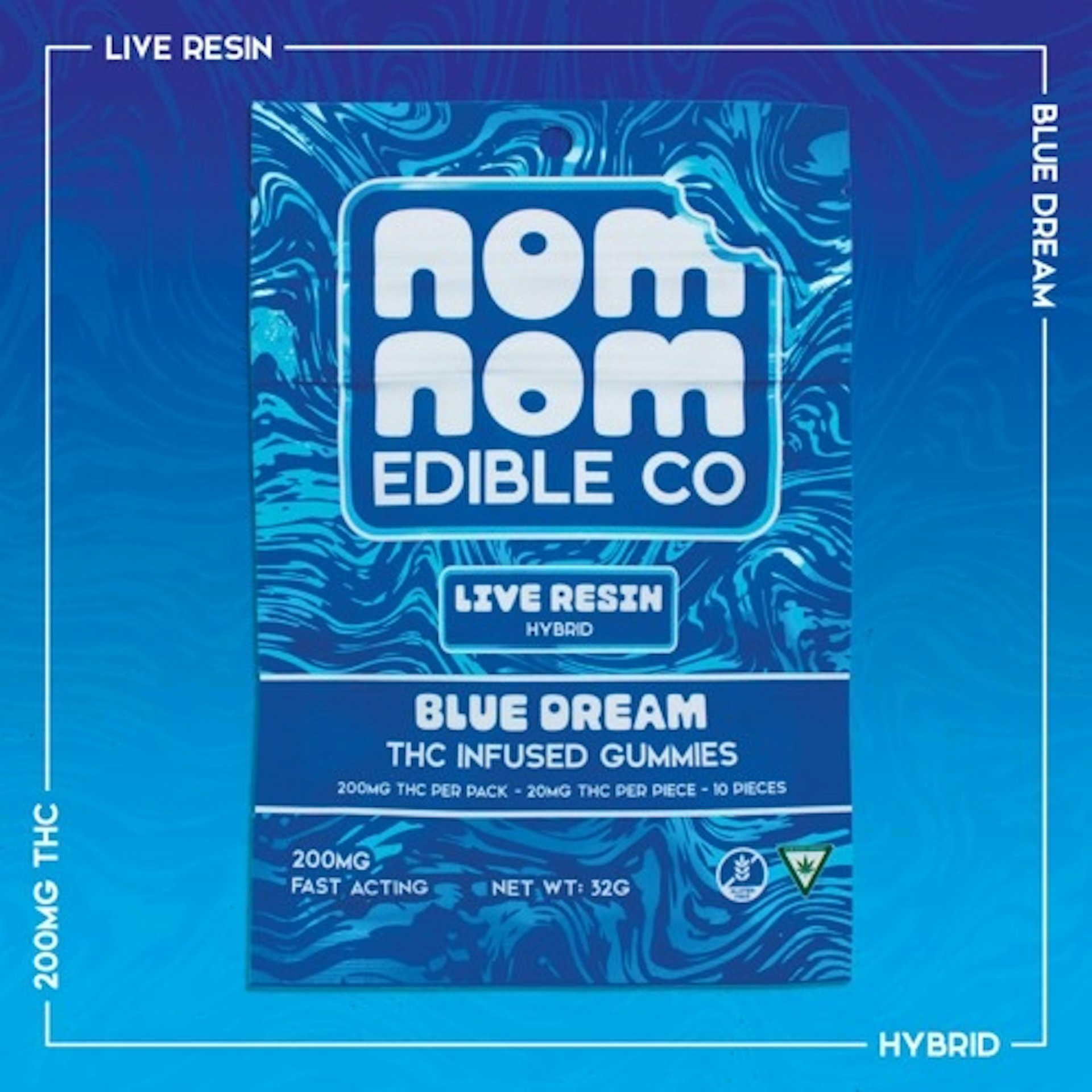 Nom Nom - Blue Dream 200mg Live Resin Gummies