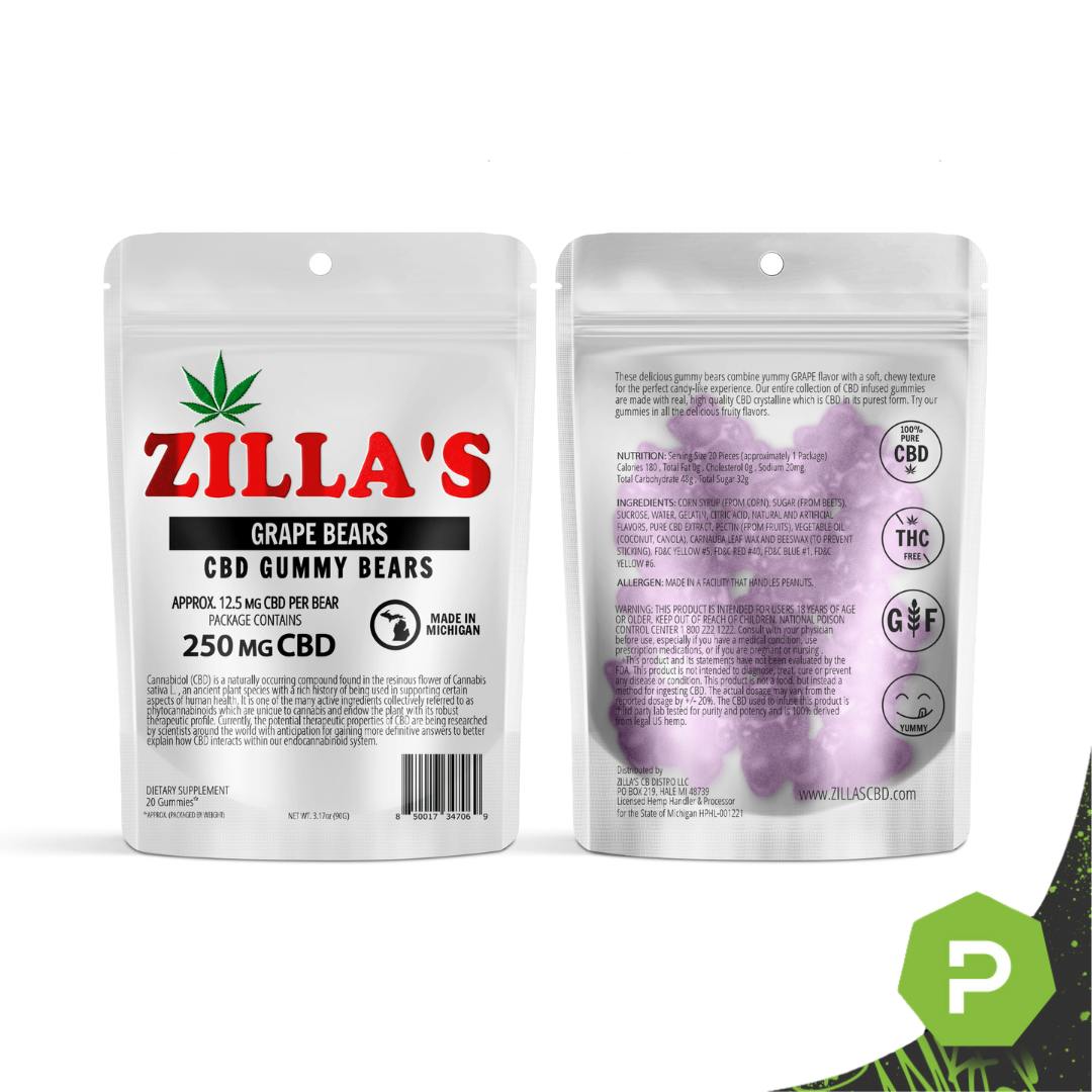 Zilla's Zilla's | 250mg CBD Gummy Bears | Grape Candy - Puff