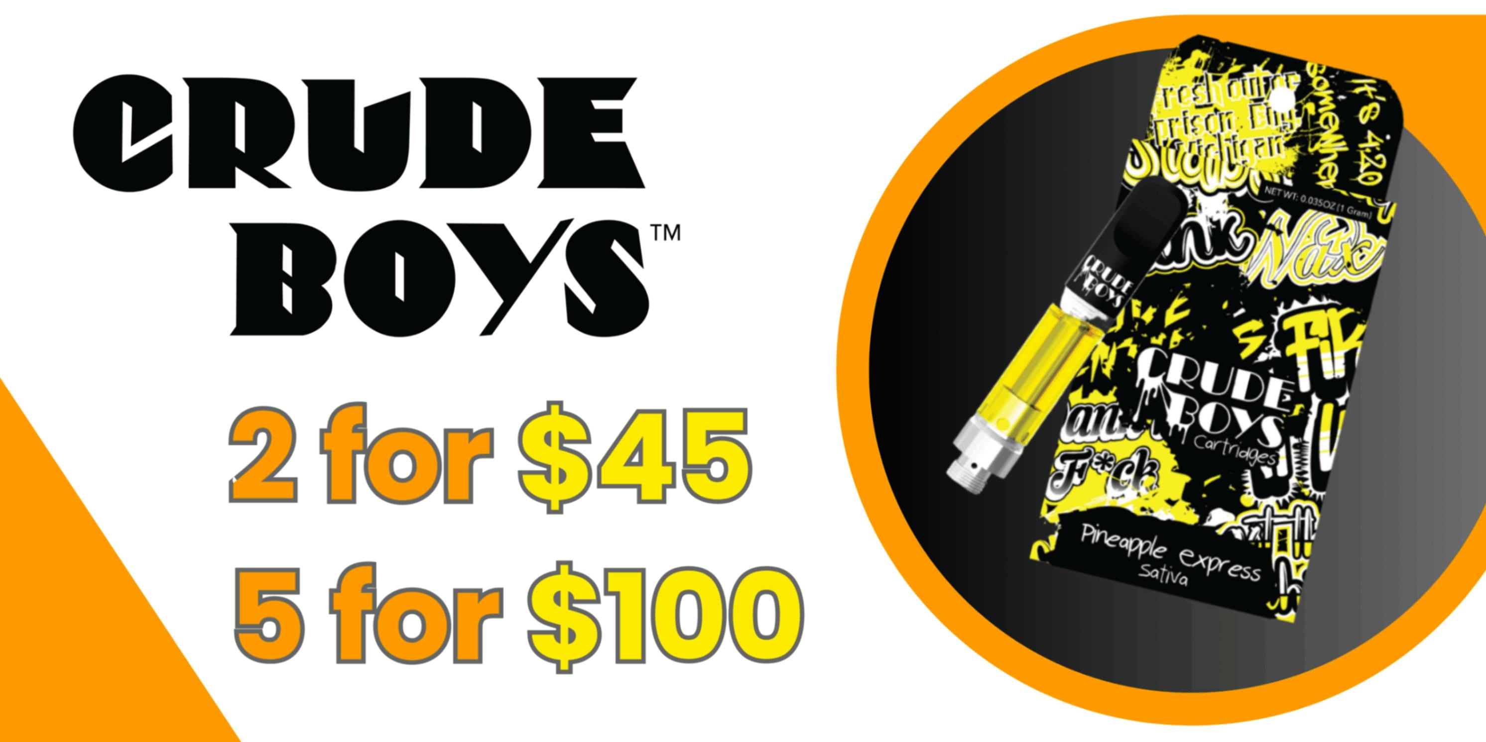 Crude Boys 1g Vape Carts 5 for $100