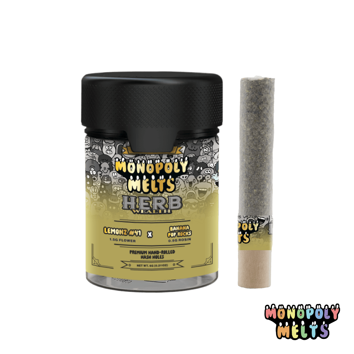 Lemonz #41 x Banana Pop Rocks Hash Hole 3pk by Monopoly Melts – Pre-Rolls at Gatsby Cannabis