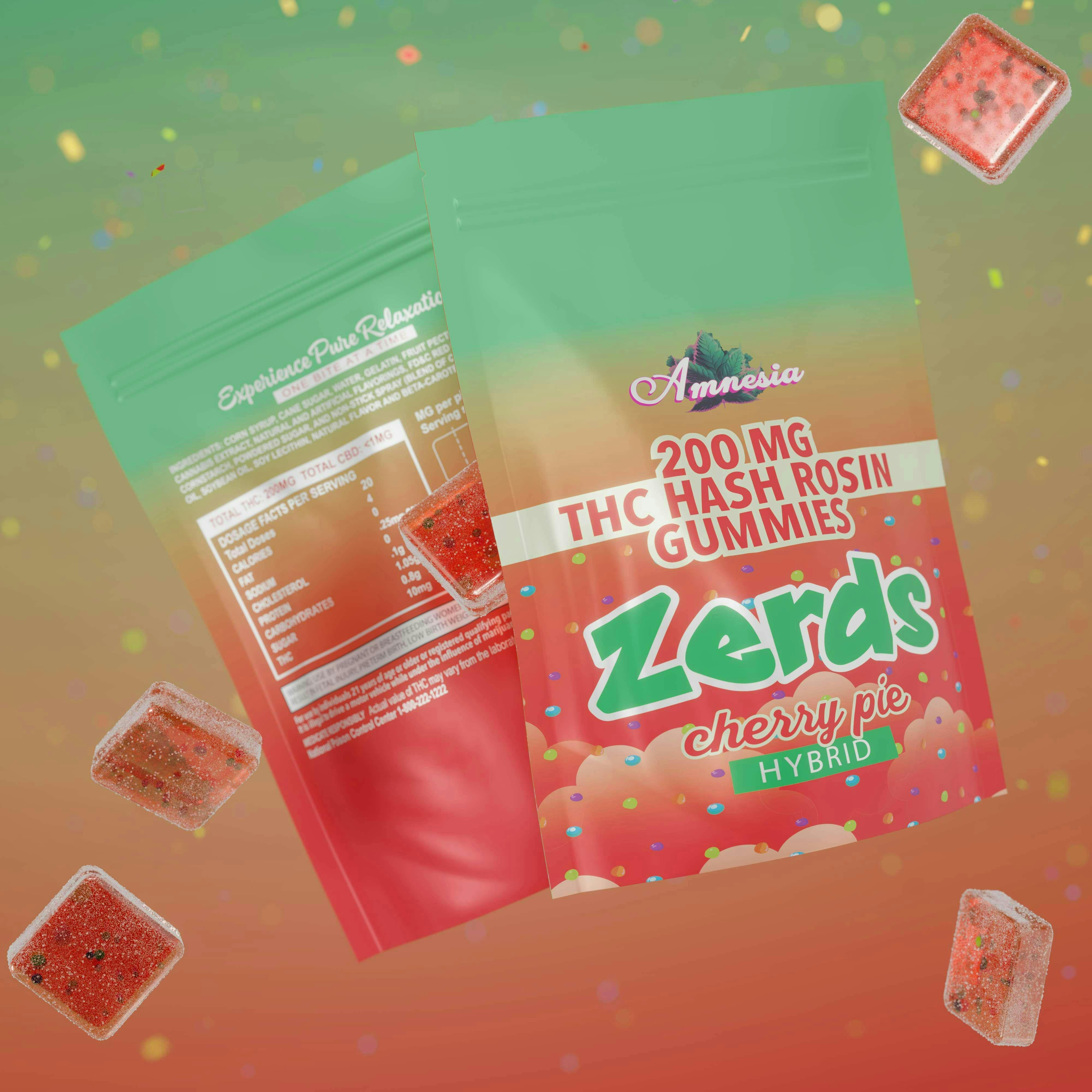 Amnesia - Zerdz Cherry Pie - 200mg Hash Rosin Gummies 5ct