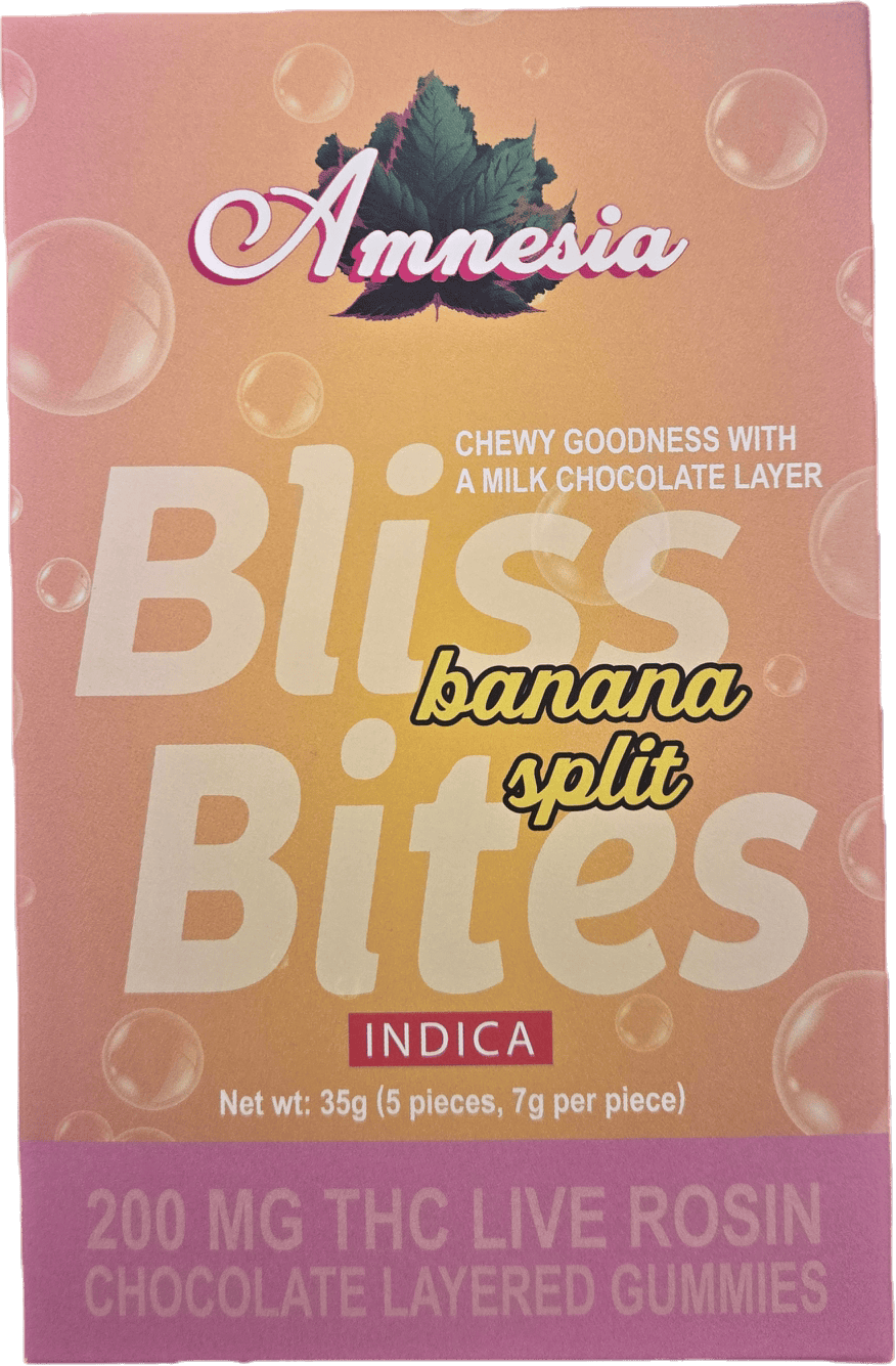 Amnesia Bliss Bites - Banana Split - 200mg Live Rosin Gummy