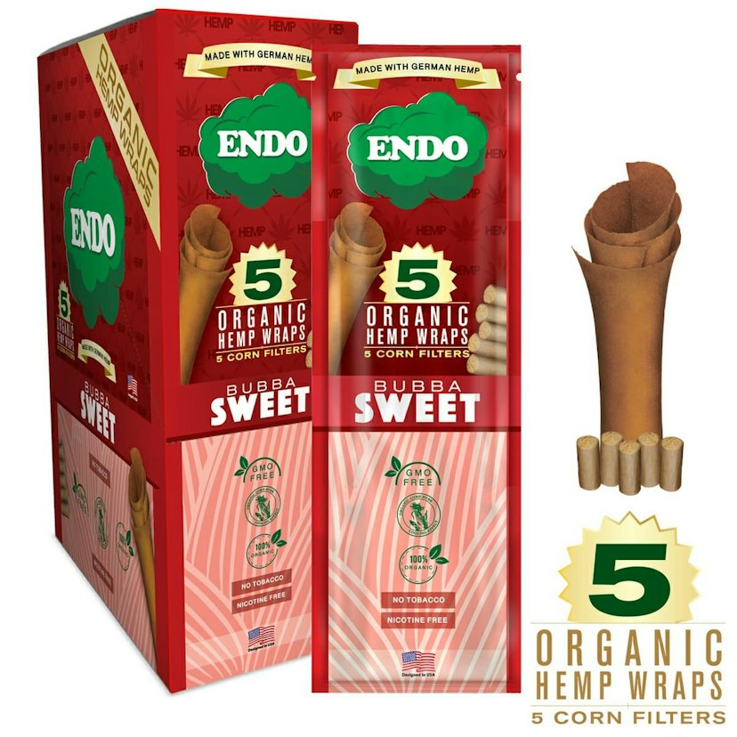 Endo Organic Hemp Wraps With Corn Filters 5pk (BUBBA SWEET)