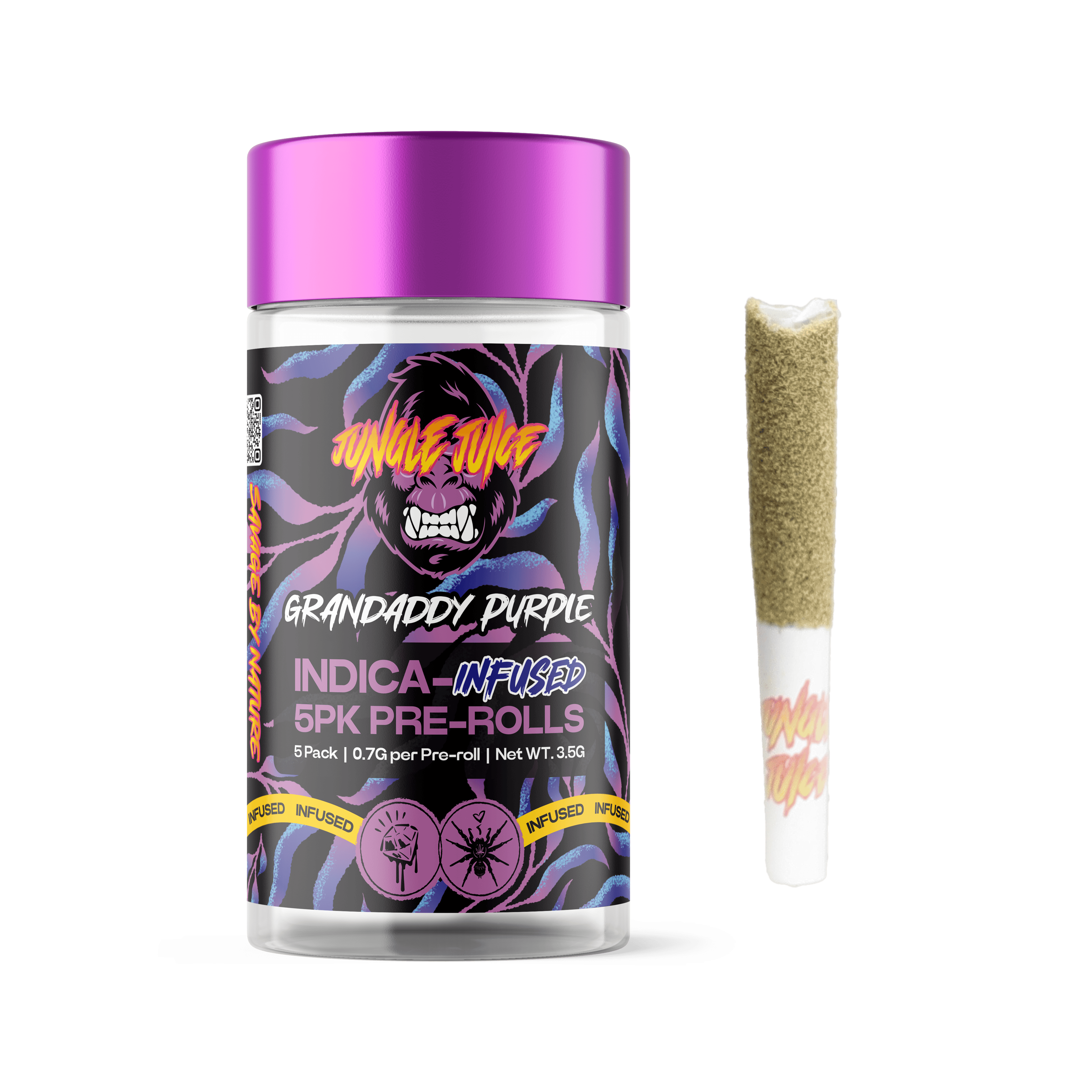 Jungle Juice Grandaddy Purple - 5 pk (0.7g) Tarantula Pre-Rolls — PRE_ROLLS