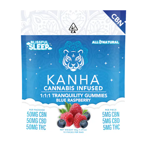 Kanha – Tranquility – Blue Raspberry – Gummy – 1:1:1 CBD/CBN/THC – 10ct – 150mg – Promo-1