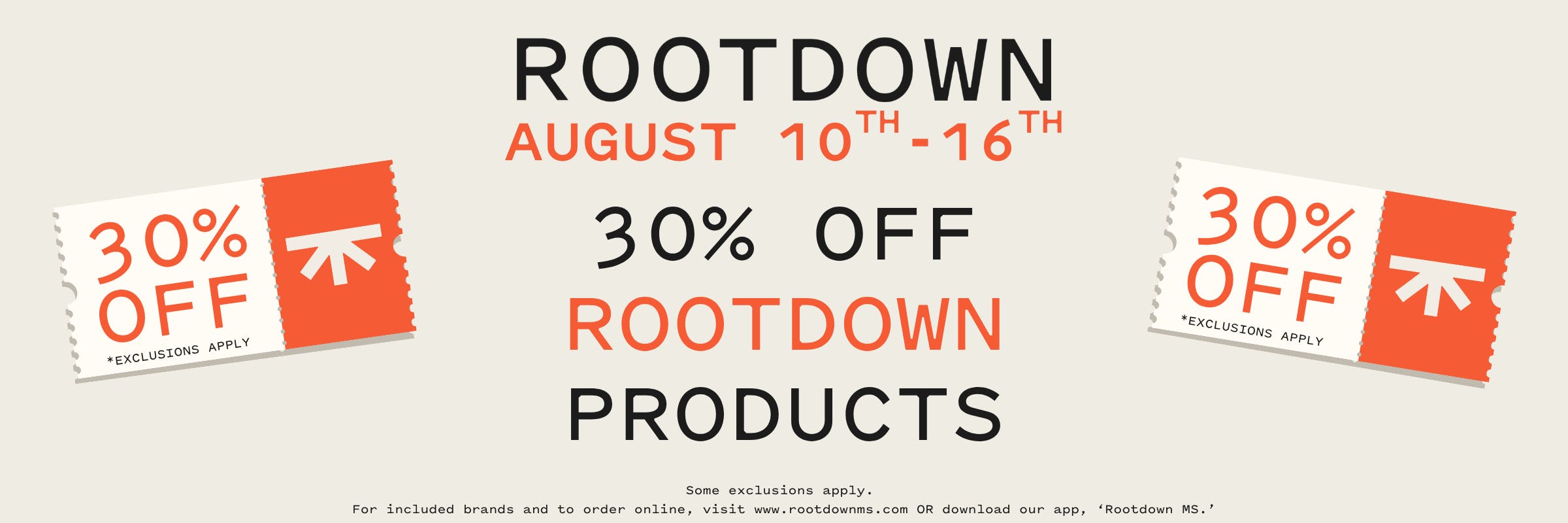 30% OFF, ROOTDOWN, flower, pre-pack, pre-roll, edibles, concentrates, discount, sale, promo, online, online orders, orders, pickup