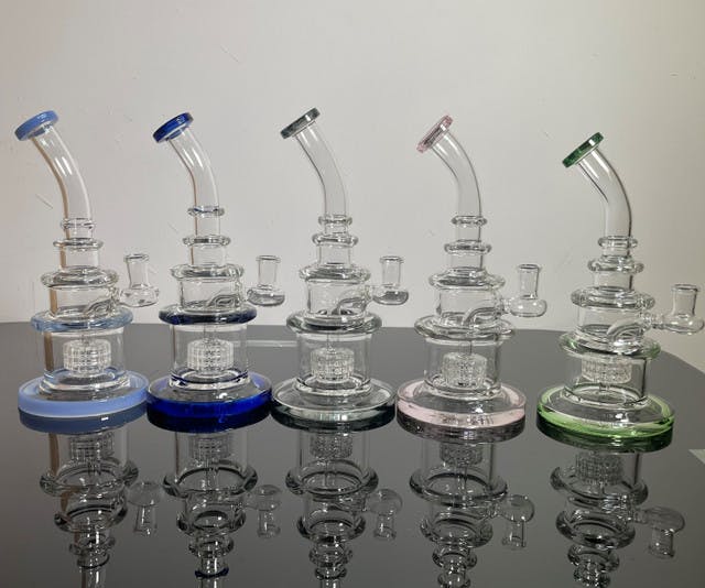 Sacred Bloom 10" Stemless Bent Neck With Quad Maria Ring And Barrel