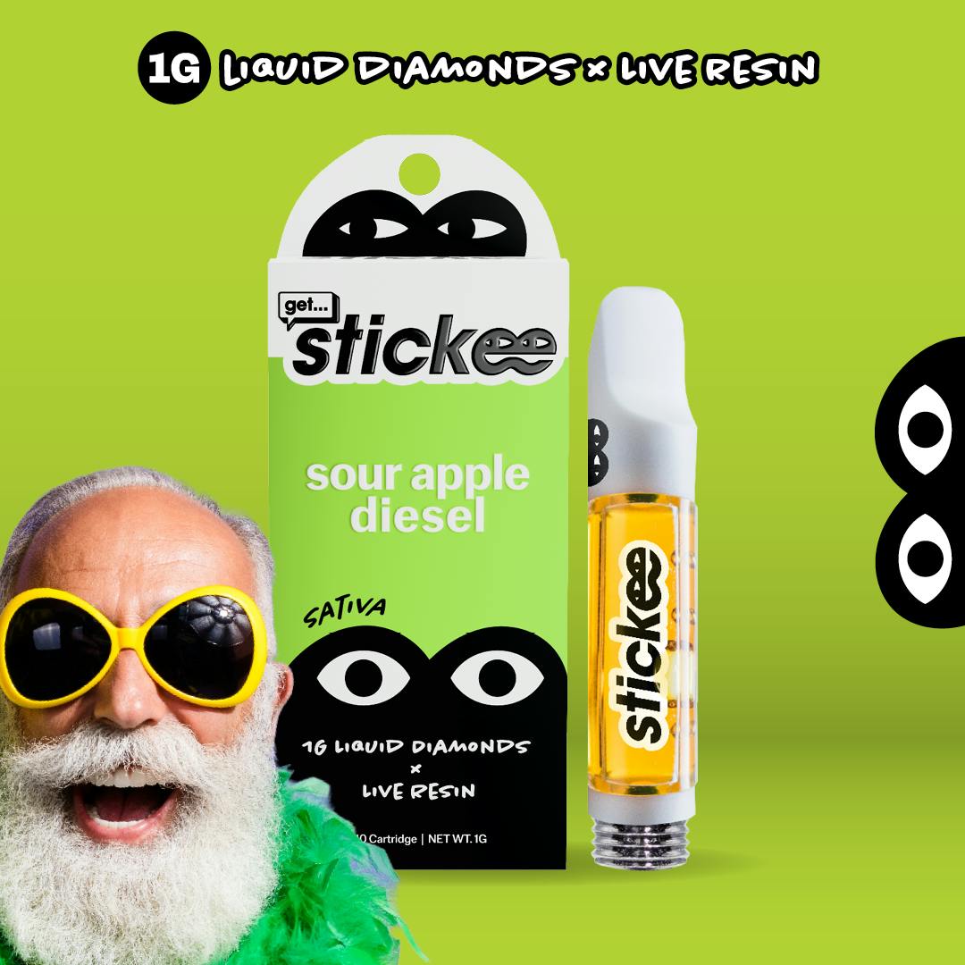 Product: Stickee | Live Resin x Liquid Diamond Vape Cart - 1g - Sour Apple Diesel