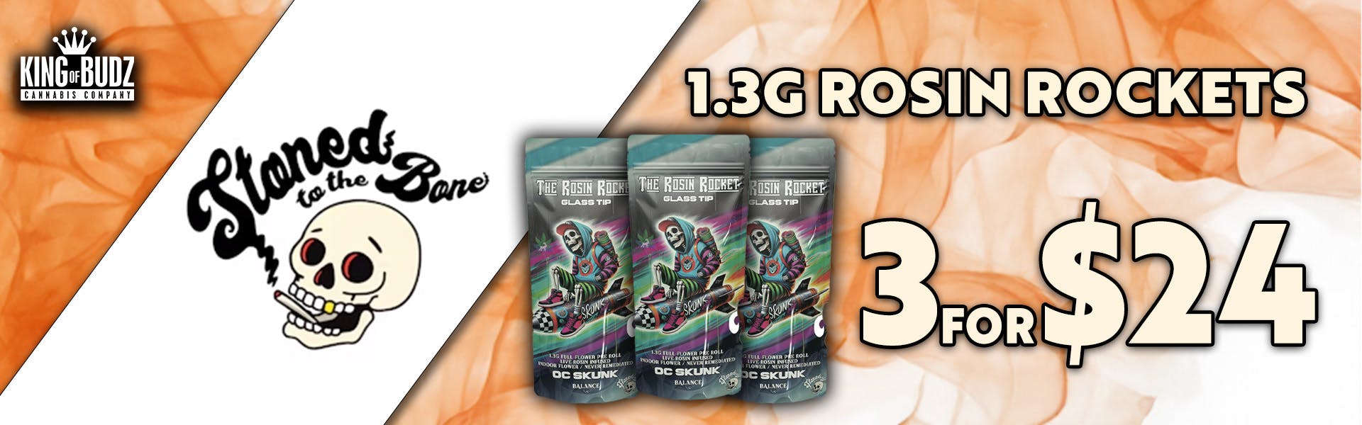 Stoned to the Bone - 1.3g Live Rosin Infused Preroll - 3/$24