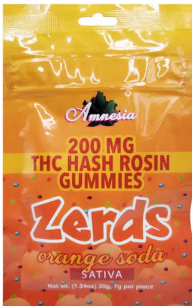 Amnesia - Zerdz Orange Soda - 200mg Hash Rosin Gummies 5ct