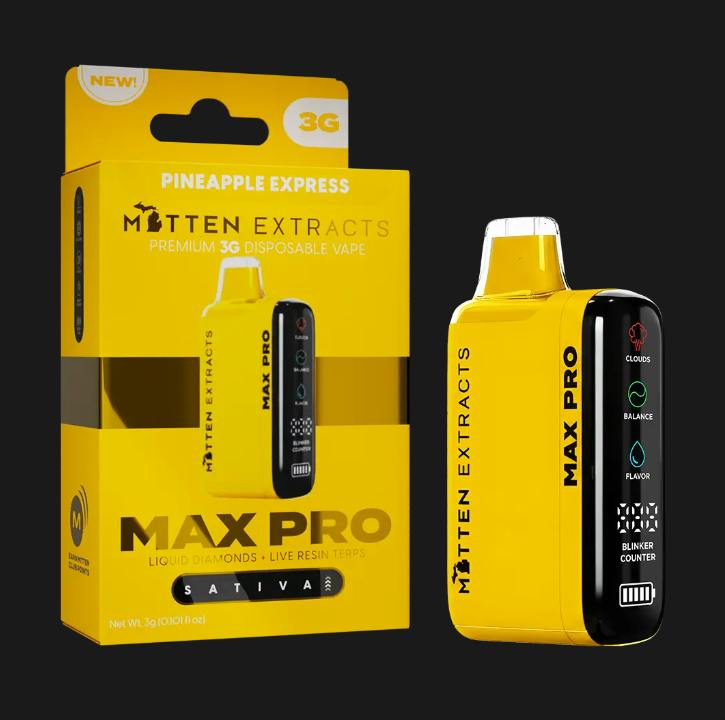 Pineapple Express Disposable Max Pro Sativa by Mitten Extracts – Vapes at Gatsby Cannabis