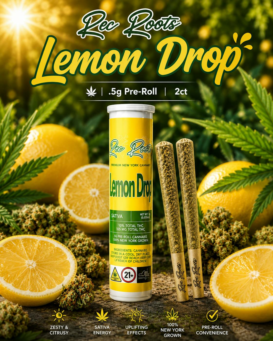 Product Rec Roots | Lemon Drop | .5g Pre-Roll | 2ct