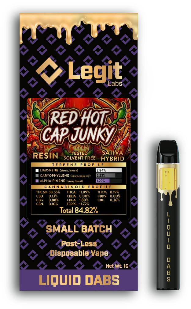 Legit Labs - Cured Resin Disposable Vape - - Sativa Hybrid - **RED HOT CAP JUNKY** (2/$60)
