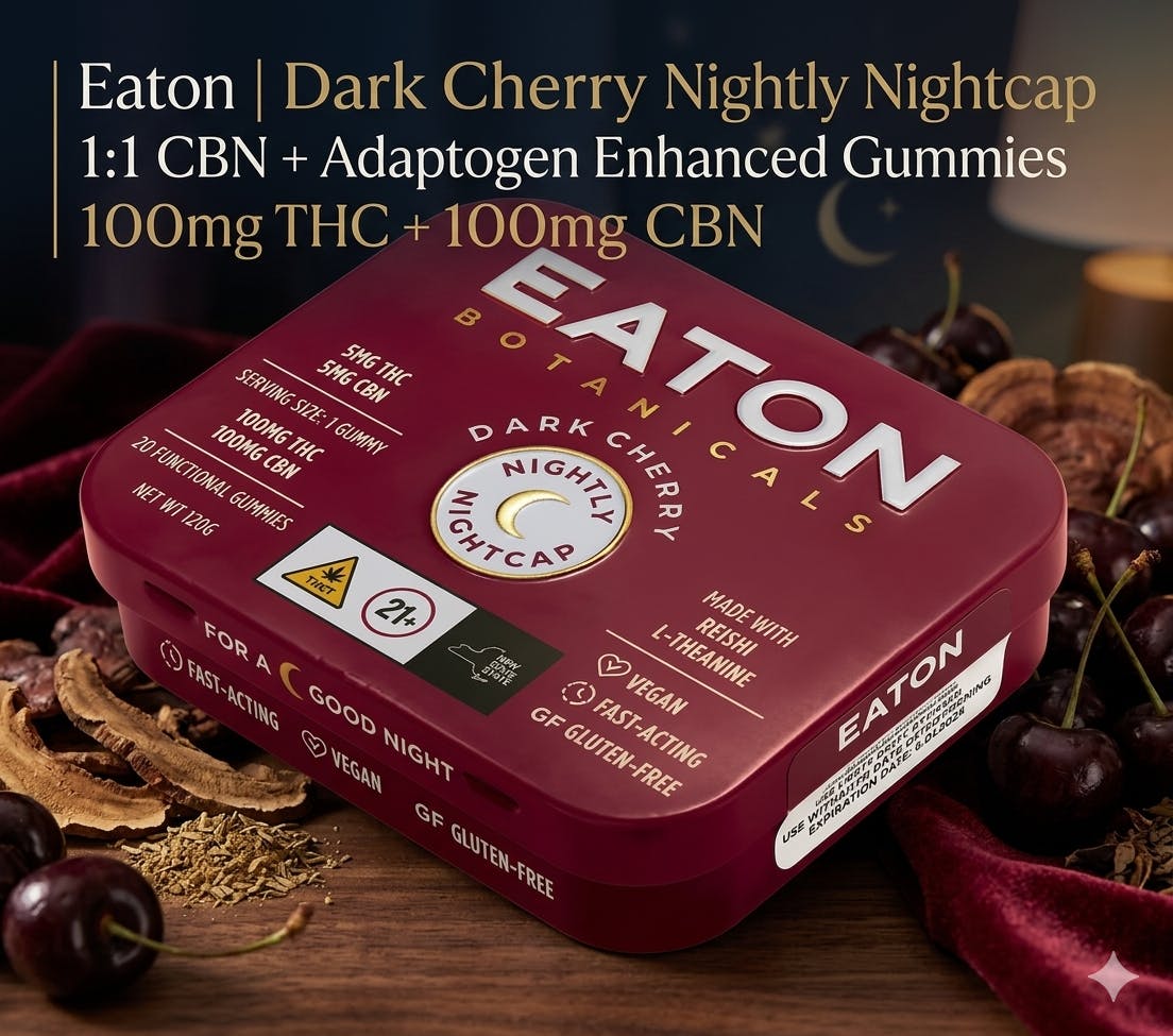 Product Eaton | Dark Cherry Nightly Nightcap | 1:1 CBN + Adaptogen Enhanced Gummies | 100mg