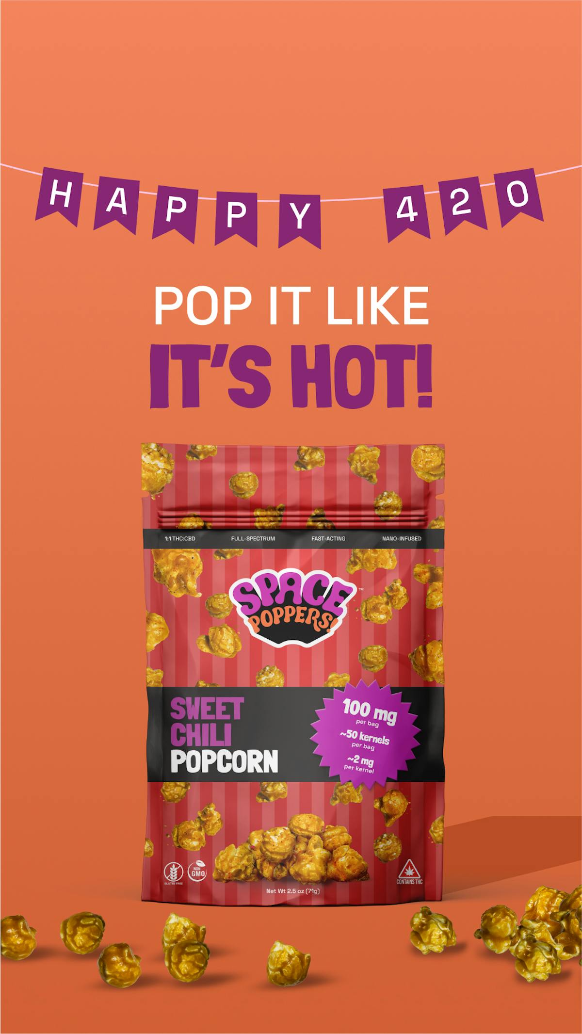 Photo of Sweet Chili 100mg 1:1 CBD: THC Infused Popcorn Space Poppers