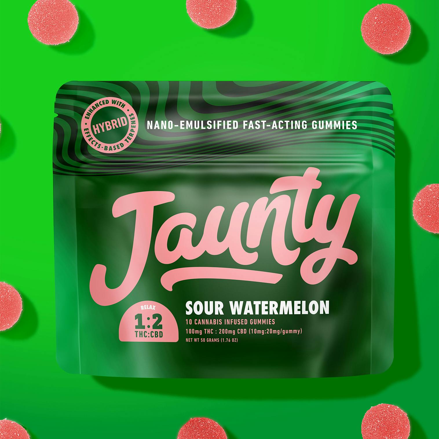 Jaunty Nano Fast Acting Gummies | 1:2 2PK | Sour Watermelon