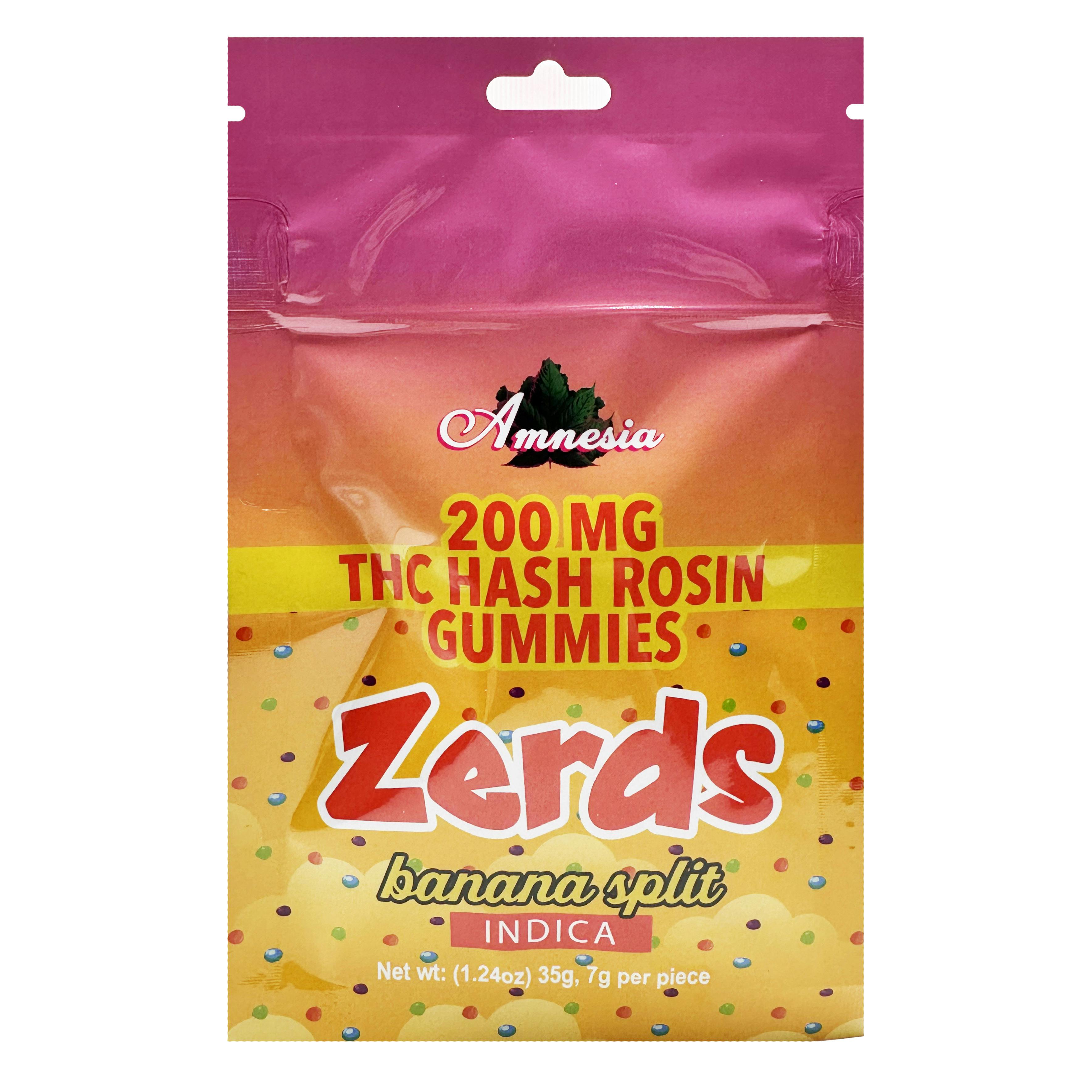 Amnesia Zerds Banana Split Hash Rosin Single Gummy 200mg Rec