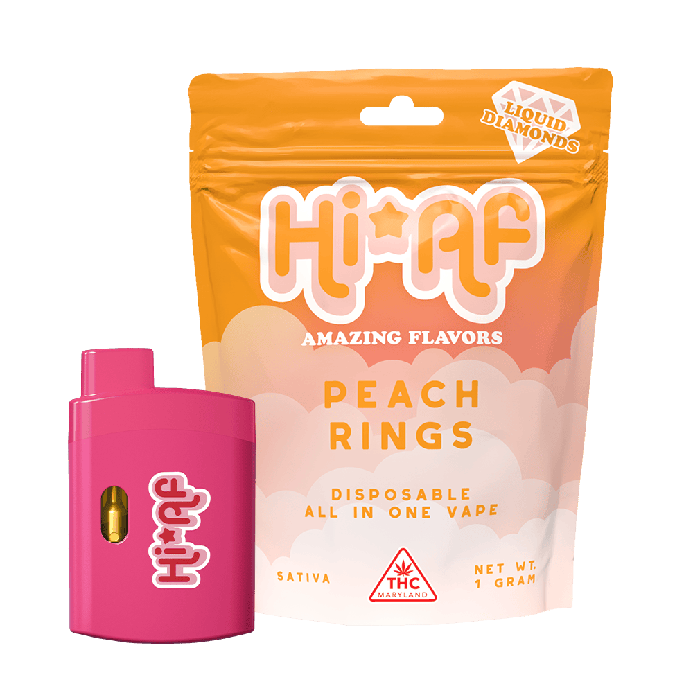 HiAF HiAF | Liquid Diamonds Disposable Vape | Peach Rings | 1000mg - Star  Buds Cannabis Dispensaries Cannabis Dispensary in NY, MD, MS, IL, OK