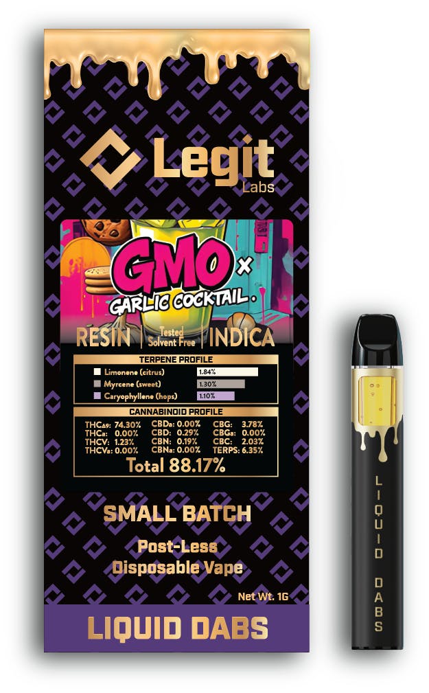 Product: Legit Labs | Cured Resin Disposable - 1g - GMO x Garlic Cocktail