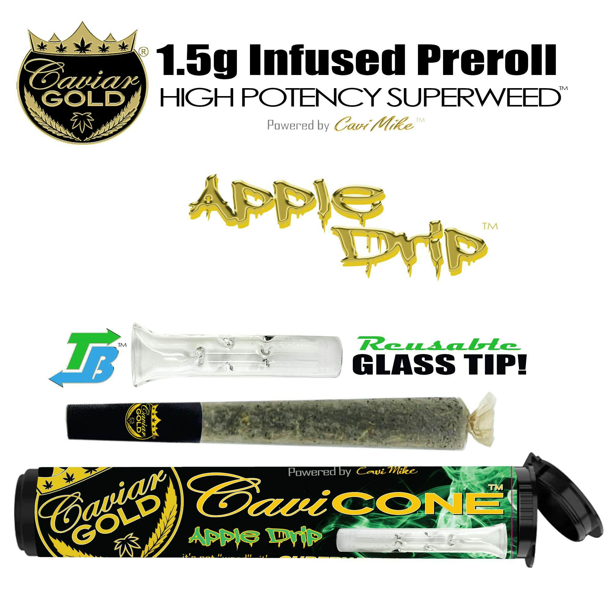 Product: CAVIAR GOLD | APPLE DRIP | INFUSED PRE-ROLL | 1.3G | HYBRID