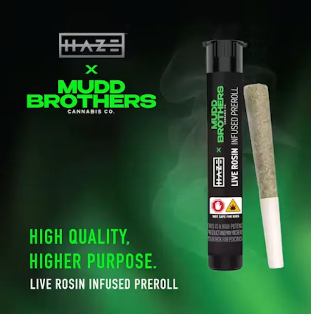 Haze x Mudd Brothers Live Rosin Infused Pre-Roll Dolato x Harlem Nights 1g (hybrid, singles)