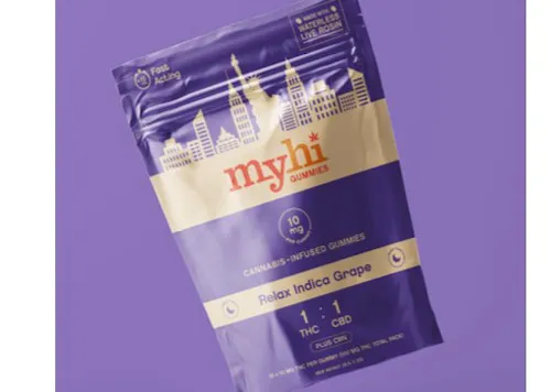MyHi | Relax Indica Grape | 1:1 THC / CBD + CBN | Waterless Live Rosin Gummies | 10pk-1