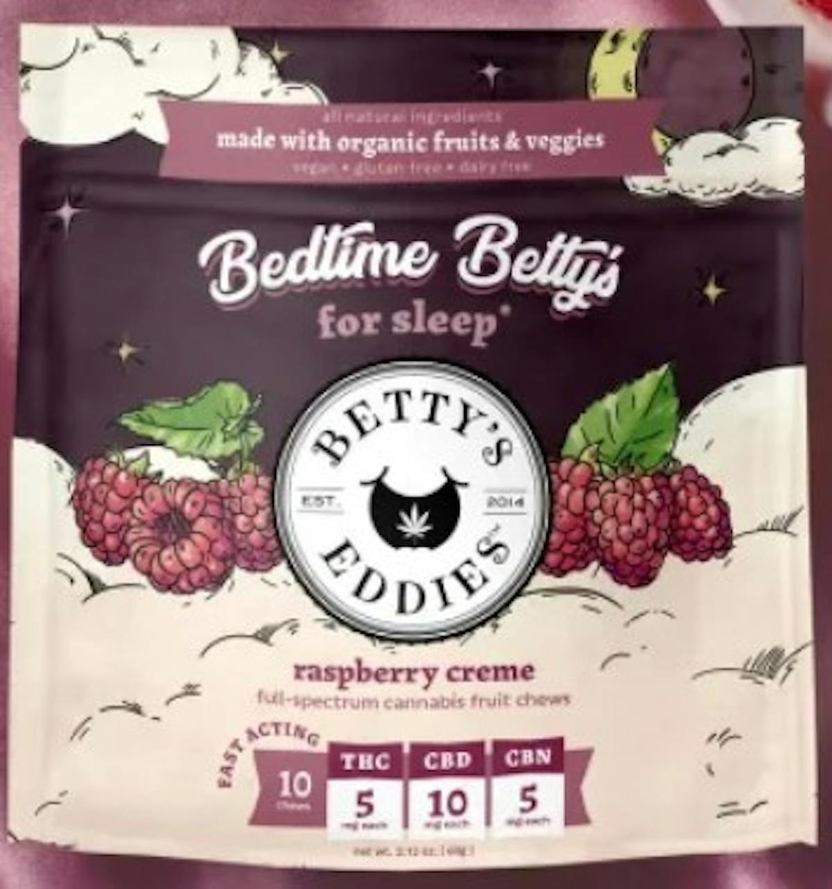 Photo of Betty Eddies Bedtime Betty’s for Sleep 50mg 10pk – Raspberry Creme Chews