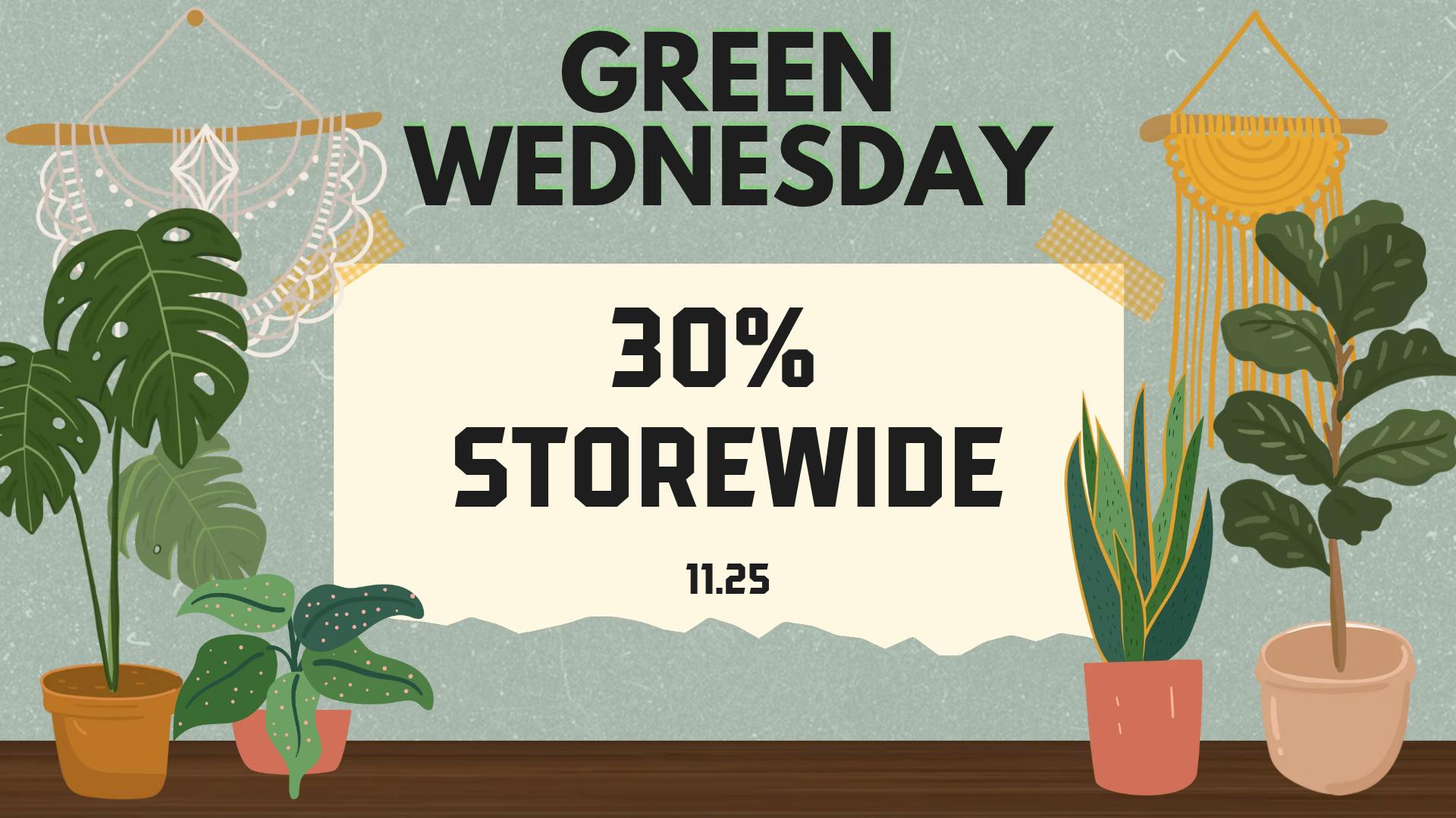 GREEN WEDNESDAY SPECIAL - 30% OFF STOREWIDE 